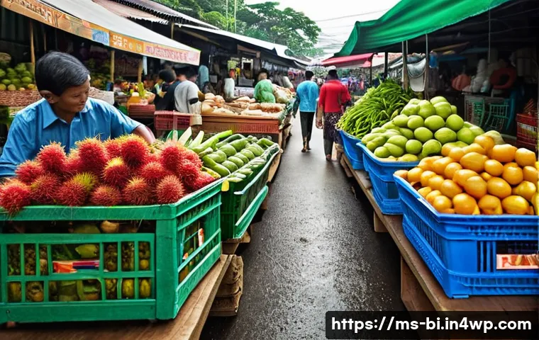 슬로우 푸드 교육을 위한 온라인 강좌 - A vibrant Malaysian wet market scene focused on a Slow Food philosophy: local vendors selling fresh,...