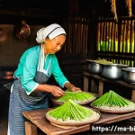 Home 22 슬로우 푸드로 확장하는 관광 산업 - A vibrant traditional Malaysian village kitchen scene during daytime, featuring a middle-aged Malay ...