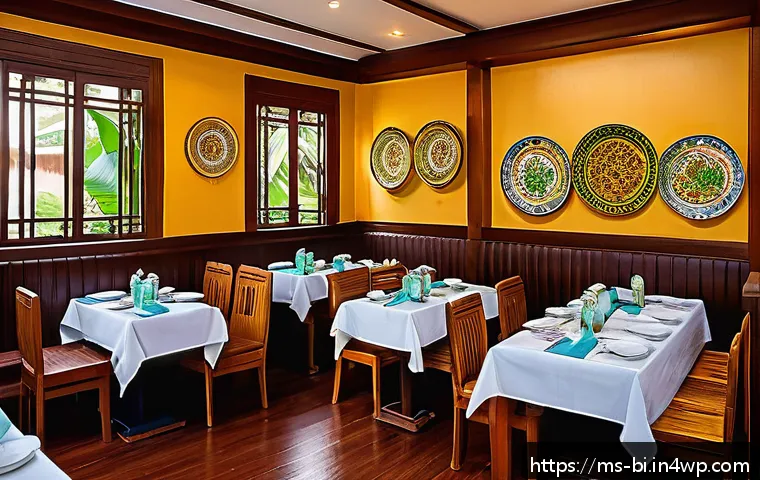 슬로우 푸드의 철학을 실천하는 식당 - A cozy Malaysian slow food restaurant interior featuring traditional wooden furniture and antique lo...