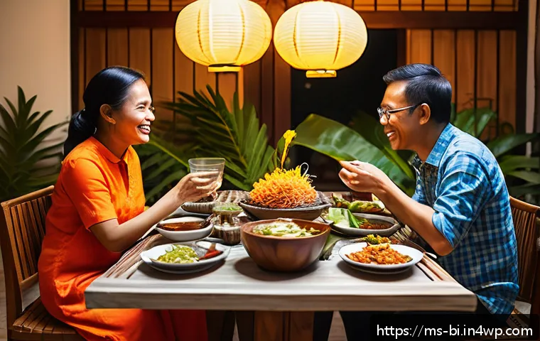 슬로우 푸드를 통한 건강한 삶 - A cozy Malaysian family dining scene during dinner time, featuring a diverse family seated around a ...