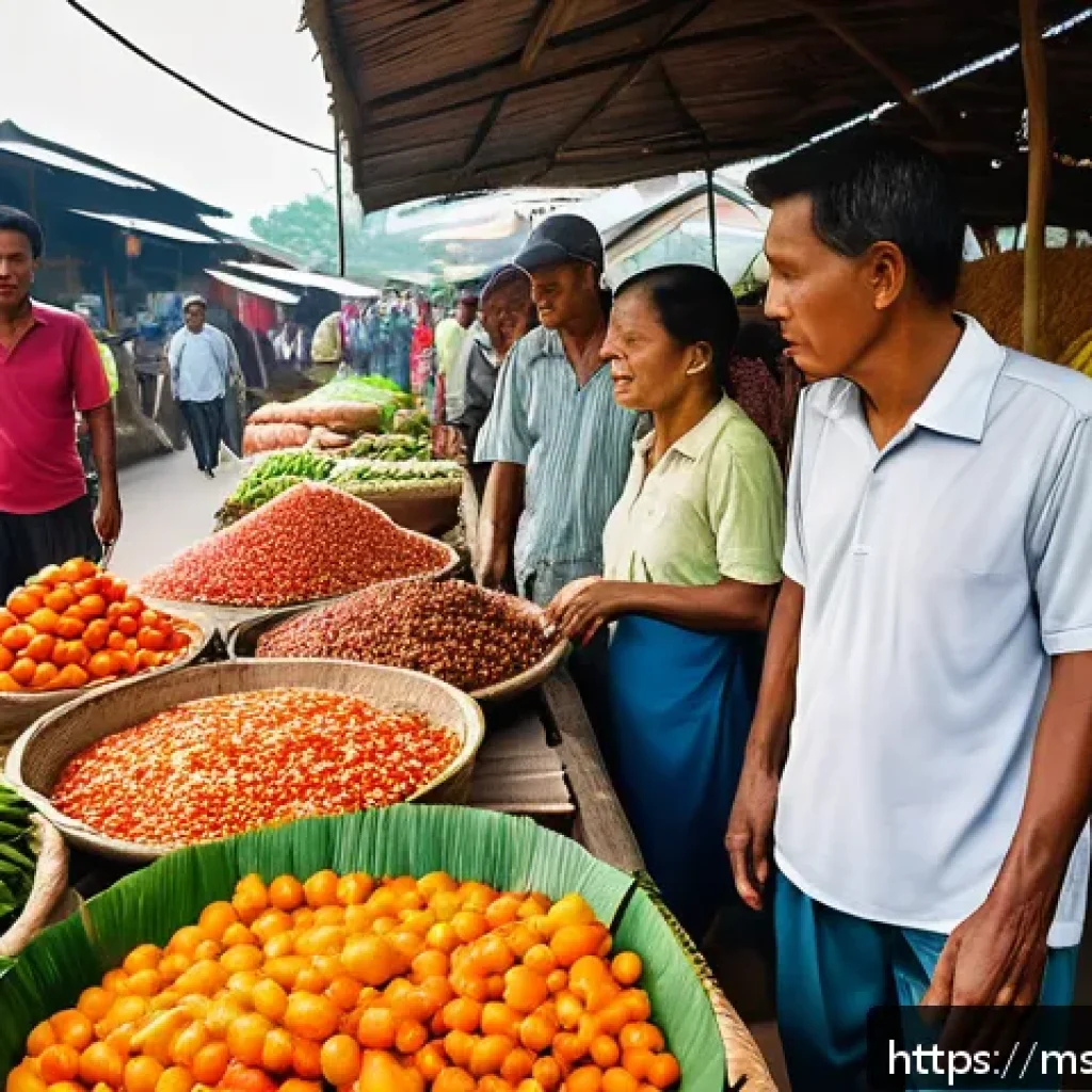 슬로우 푸드의 지역별 특징 - A vibrant traditional Malaysian morning market scene in Kuala Lumpur, with local farmers and vendors...