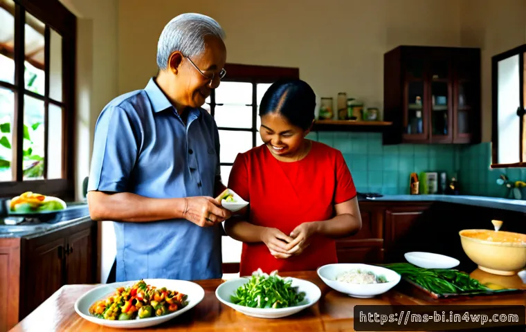 Home 30 슬로우 푸드와 대항 문화의 중요성 - Photorealistic Malaysian slow food scene, multigenerational family preparing a traditional meal toge...